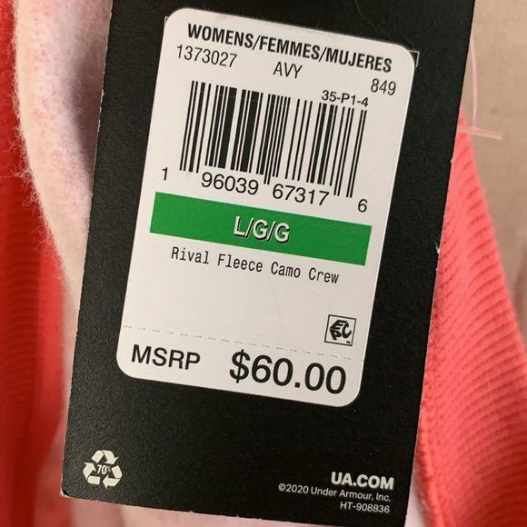 NWT Under Armour Rival Fleece Camo Crew Pullover Sweatshirt Calypso Pink - Picture 8 of 10